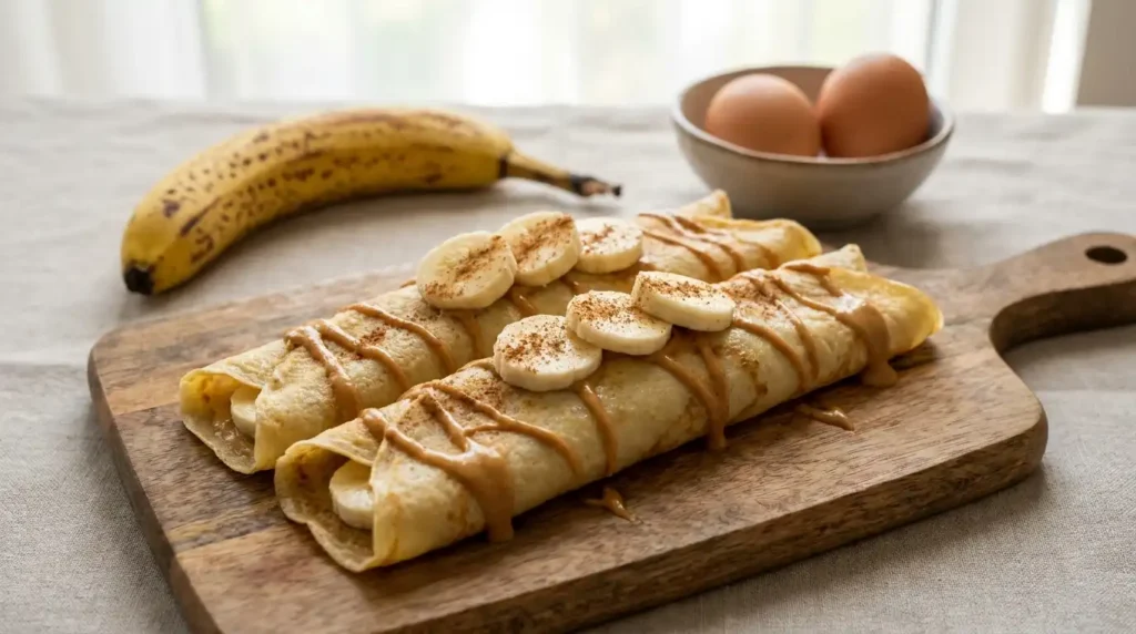 Naleśniki fit bez mąki z banana i jajek — dwuskładnikowe zdrowe naleśniki z masłem