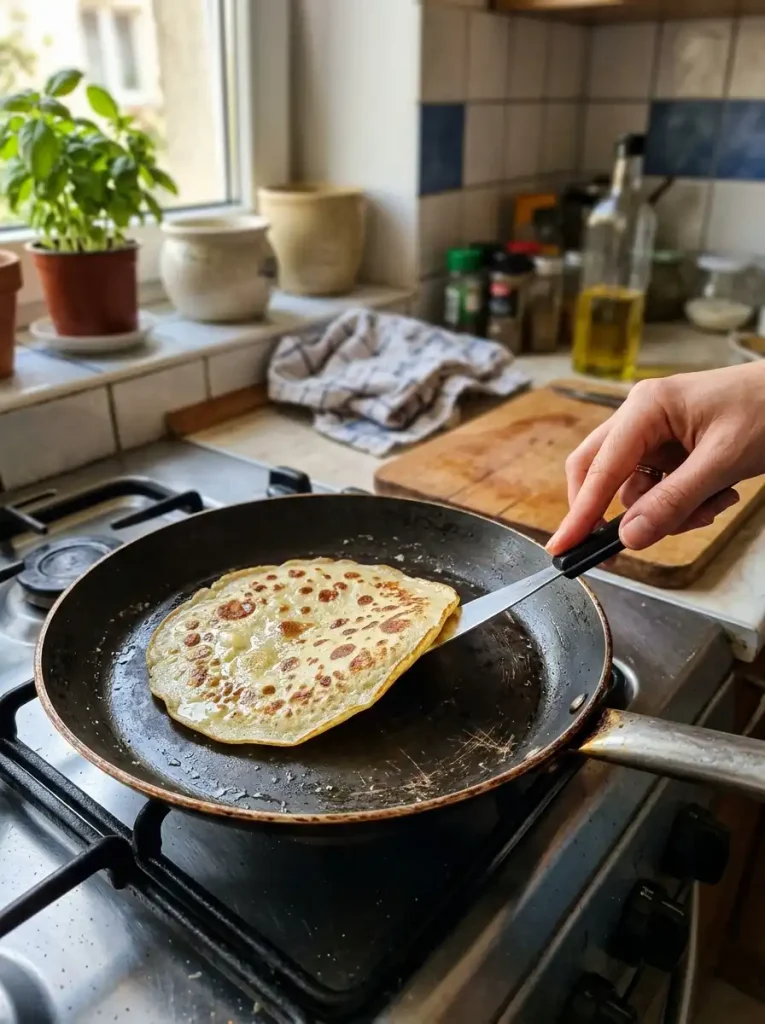 Mały keto naleśnik smażony na patelni nieprzywierającej
